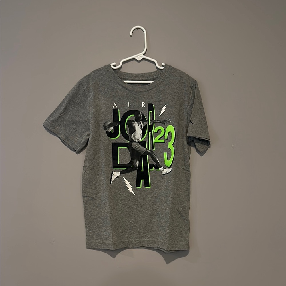 Jordan Gray Tee w/ Black & Neon Green Jumpman Graphic